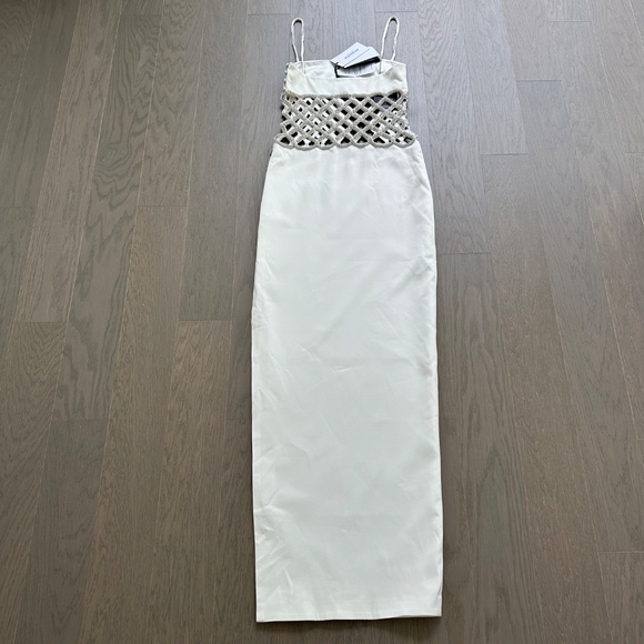Retrofete SOLENE White Dress Cut Out Pearl Crystal Embellished XS X-SMALL - Picture 3 of 14